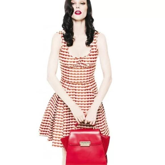 Zac Posen Z Spoke Mini Dress Size 4 Orange Taupe Geometric Stripe Fit Flare RARE - Picture 1 of 16